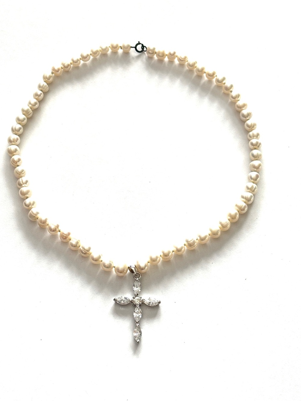 18K Gold Plated Crystal Cross Pearl Necklace Baroque Bridal Coquette Y2K